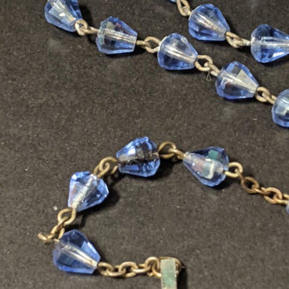 Vintage Big Blue Faceted Crystal Rosary - Picture 7 of 8